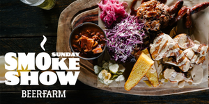 Sunday Smoke Show Beerfarm, plate of smoked meats and sides 