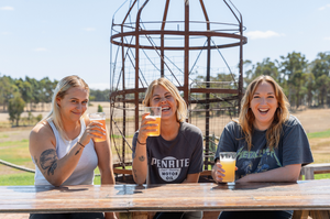 Three people enjoying pints at Beerfarm, Metricup WA