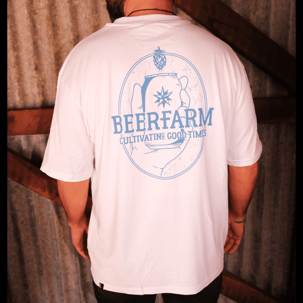 Beerfarm Lager Blue + White Mens Oversize Tee - Beerfarm