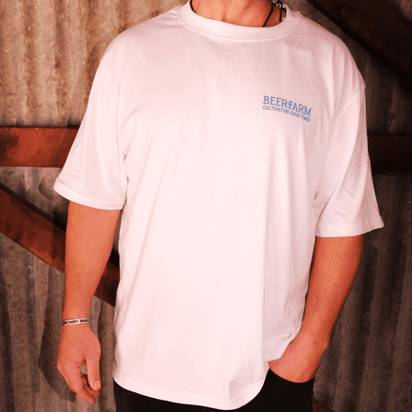 Beerfarm Lager Blue + White Mens Oversize Tee - Beerfarm